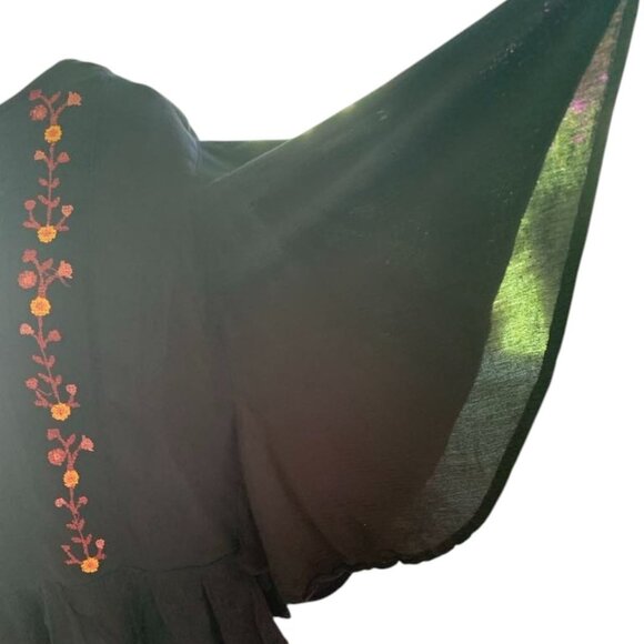 Women's Blue Rain Rayon Top - Black Embroidered with Batwing Sleeves - Picture 3 of 5